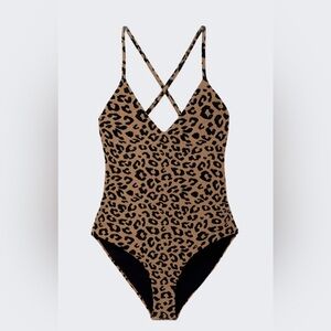 BNWT Mara Hoffman Brown and Black One Piece Swimsuit with Plunging V-Neckline